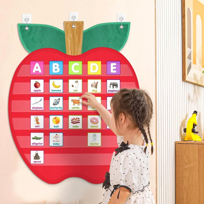 ALSLEA Large Pocket Chart for Classroom, 27 ½＂x 33 ⅞" Apple Shaped Hanging Pocket Charts for Kids, Back to School Supplies for Teacher, Pocket Charts with 6 Sentence Strips Holder (Red) - Image 2